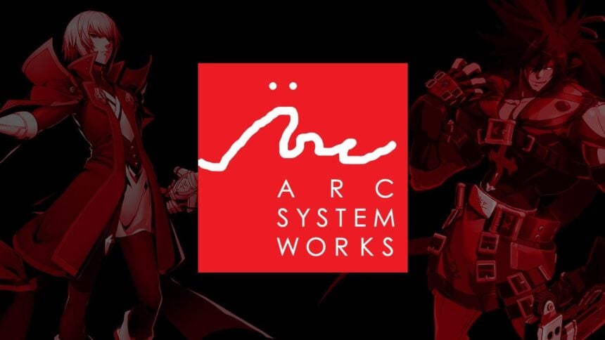 Imagem mostra um banner da desenvolvedora Arc System Works em cor vermelho