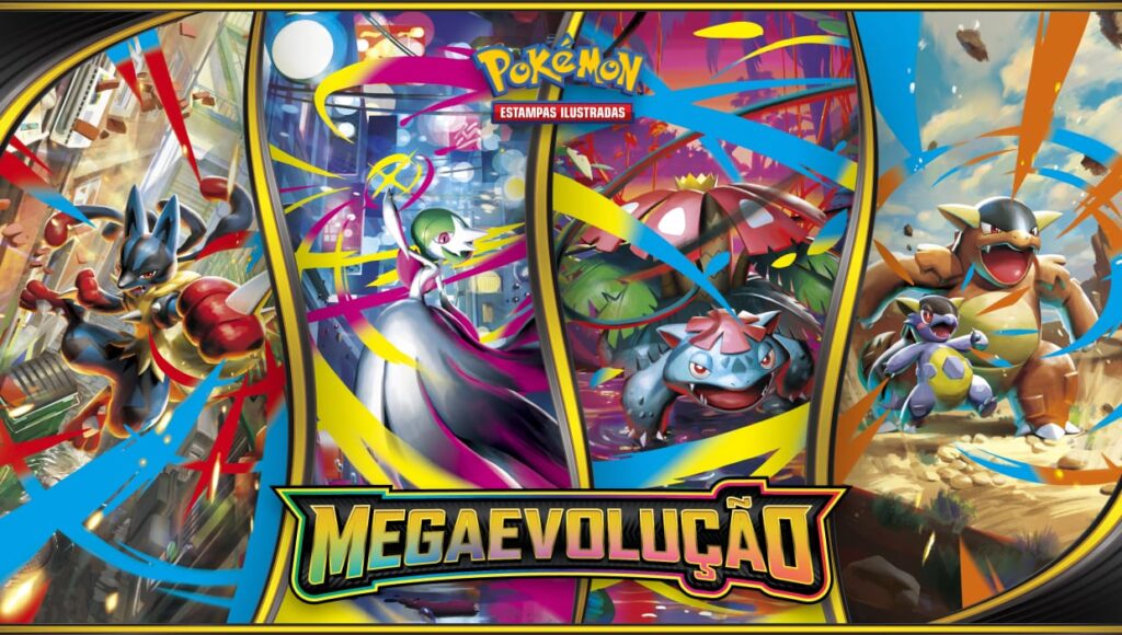Imagem mostra um banner de Pokémon MegaEvolução