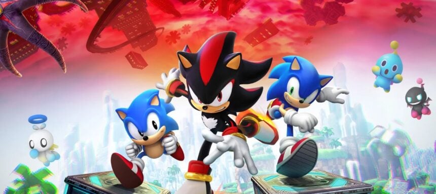 Imagem mostra um banner com personagens do game Sonic